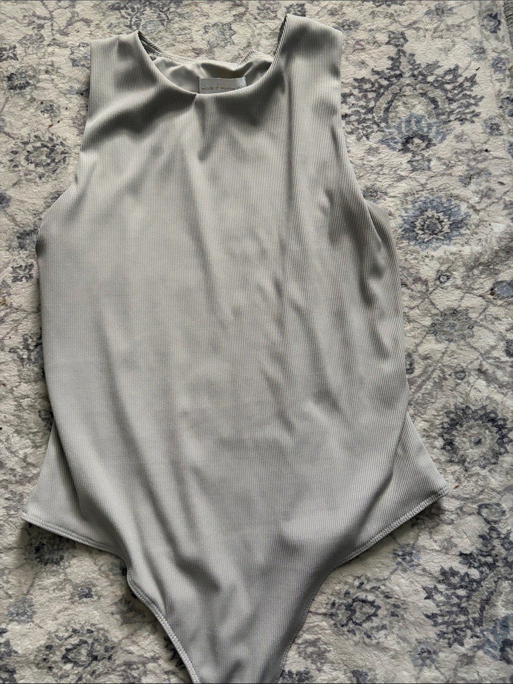 House of Harlow 1960 Light Gray Ribbed High-Neck Bodysuit
